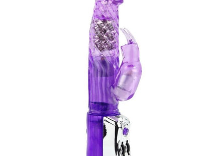 Lila durchscheinender kaninchen-vibrator baile persischer elite mit silberner bedienleiste und strukturierter griffzone