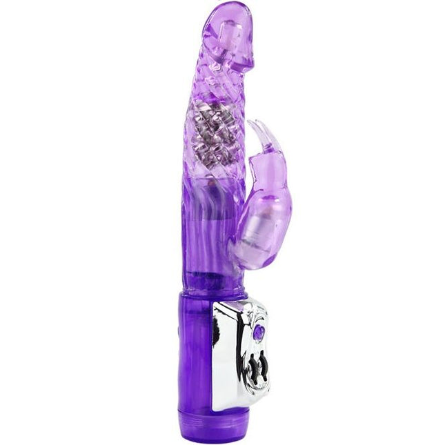 Lila durchscheinender kaninchen-vibrator baile persischer elite mit silberner bedienleiste und strukturierter griffzone