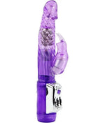 Lila durchscheinender kaninchen-vibrator baile persischer elite mit silberner bedienleiste und strukturierter griffzone