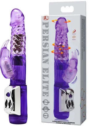 Purple translucent plastik persischer rabbit vibrator mit silberner steuerung und strukturierter oberfläche
