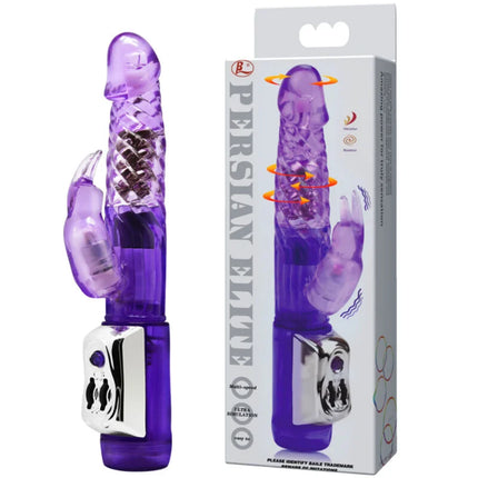 Purple translucent plastik persischer rabbit vibrator mit silberner steuerung und strukturierter oberfläche