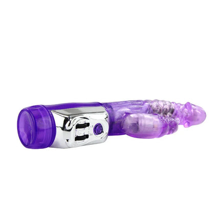 Baile persischer elite kaninchen transparent violetter silikon vibrator mit silberner metallsteuerung und violettem led licht