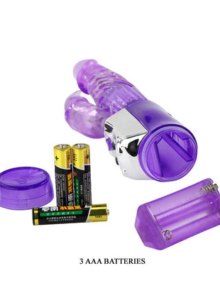 Lila durchscheinendes silikonspielzeug mit silberner metallbasis und strukturierter griffoberfläche von baile persischer elite kaninchen