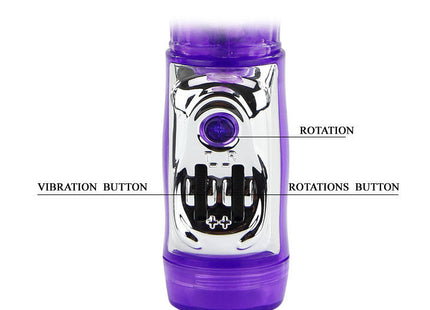 Lila und silberner schädelförmiger vibrator mit durchsichtigem lila körper und chromakzenten von baile persischer elite kaninchen