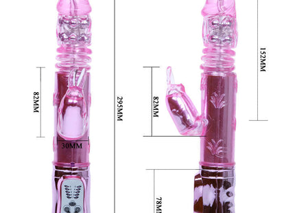 Pink transparenter kaninchen-vibrator mit silberner metallbasis und bedienfeld von baile pochender bunny pink rampant rotator