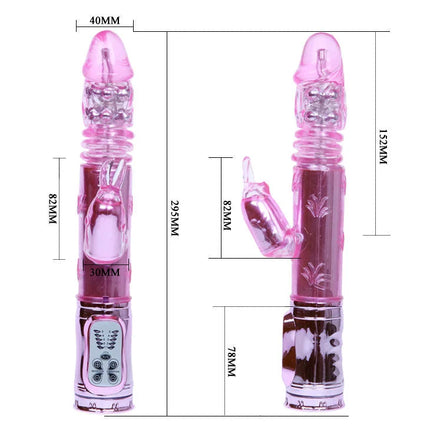 Pink transparenter kaninchen-vibrator mit silberner metallbasis und bedienfeld von baile pochender bunny pink rampant rotator