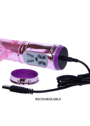 Pink und lila aufladbares vibratoren-gerät mit metallischem bedienfeld baile pochender bunny pink rampant rotator