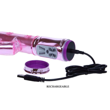 Pink und lila aufladbares vibratoren-gerät mit metallischem bedienfeld baile pochender bunny pink rampant rotator