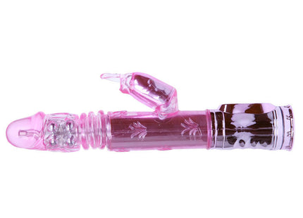 Baile pochender bunny pink rampant rotator pink transparenter rabbit-vibrator aus kunststoff mit silberner basis und floralen mustern