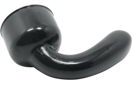 Schwarzer glänzender silikon analplug mit gebogenem design und abgerundetem stützfuß für gpunktvergnügen