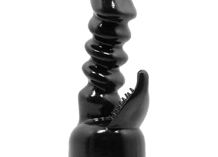 Schwarzer glänzender kunststoff cockring mit spiralmuster und gezacktem rand für baile power head klitorisstimulation