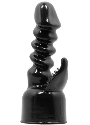 Schwarzer glänzender kunststoff cockring mit spiralmuster und gezacktem rand für baile power head klitorisstimulation