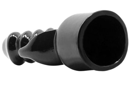 Schwarzer glänzender silikon analplug mit spitz zulaufendem design und abgerundeten enden für innere und klitorisstimulation von baile