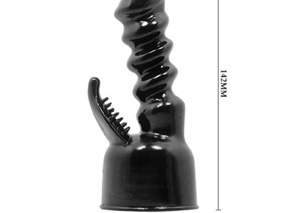 Schwarzer glänzender silikon cockring mit spiraldetail und gezahntem krallenaufsatz für klitorisstimulation