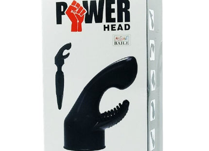 Schwarzer kunststoff power head aufsatz mit gebogener klauenform und strukturierten rillen für stimulierende massage