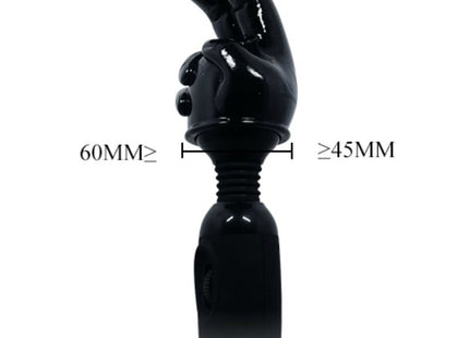 Schwarzer glänzender handförmiger vibrator mit strukturierter griffoberfläche und segmentiertem schaft von baile