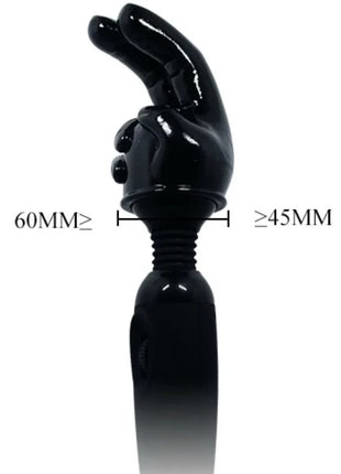 Schwarzer glänzender handförmiger vibrator mit strukturierter griffoberfläche und segmentiertem schaft von baile