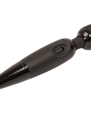 Schwarzer glänzender baile wand-massager aus plastik mit rundem kopf und strukturiertem griff für kraftvolle massage