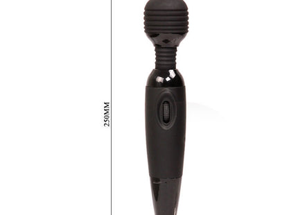 Schwarzer silikonummantelter wand-vibrator mit glänzendem finish und strukturiertem griff von baile power kraftvolles kompaktes massager