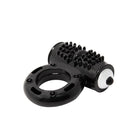 Schwarzer silikonring mit strukturierter bürstenkopf und weißem knopf seitlich baile power ring vibrator 10v