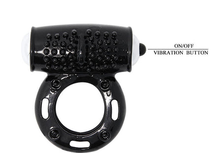 Schwarzer silikonring baile power ring vibrator ring 10v mit strukturierter oberfläche und weißem ein aus knopfe