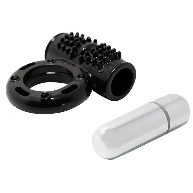 Baile power ring vibrator ring 10v schwarzer silikonring mit strukturierter griff und spitzen kopf mit silberner batterie