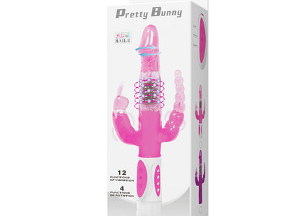 Baile pretty bunny dreifacher vibrator rotator pink aus kunststoff mit weißer basis und mehrfach strukturierten flächen