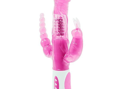 Baile pretty bunny dreifacher vibrator rotator in pink und weiß mit durchscheinendem körper und strukturiertem griff