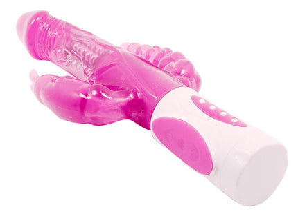 Baile pretty bunny dreifacher vibrator rotator pink weiß silikon mit strukturierten rillen am körper