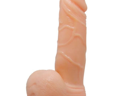 Peachfarbener silikon dildo mit realistischer struktur und abgerundetem boden von baile prime realistischer dong