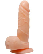 Peachfarbener silikon dildo mit realistischer struktur und abgerundetem boden von baile prime realistischer dong
