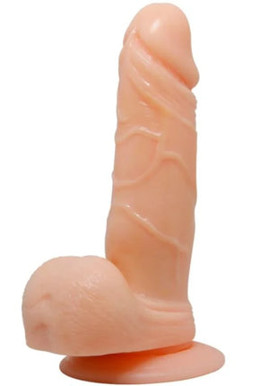 Peachfarbener silikon dildo mit realistischer struktur und abgerundetem boden von baile prime realistischer dong