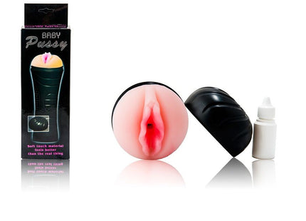 Baile pink und schwarzer silikon pussy masturbator mit strukturiertem griff geöffnet neben verpackung