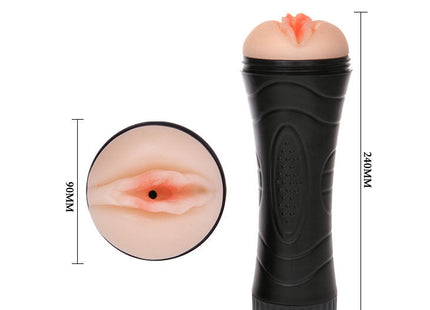 Schwarzer silikon-vibrator baile mit realistischem pfirsichfarbenem vaginalöffnungsdesign und 7 rhythmen