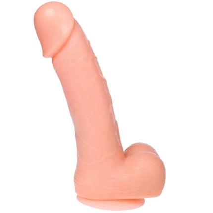 Peachfarbener silikon dildo mit strukturierter oberfläche und abgerundetem fuß von baile 20 cm realistisch