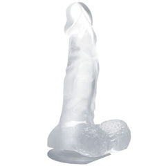 Transparenter silikon dildo baile mit realistischer struktur hoden und saugnapf 16,7 cm lang