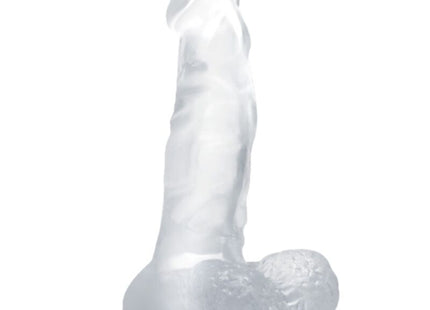 Transparenter silikon dildo baile mit realistischer struktur hoden und saugnapf 16,7 cm lang