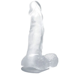 Transparenter silikon dildo baile mit realistischer struktur hoden und saugnapf 16,7 cm lang