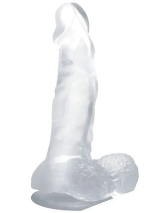Transparenter silikon dildo baile mit realistischer struktur hoden und saugnapf 16,7 cm lang