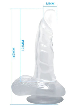 Transparenter silikon dildo von baile mit realistischer struktur, saugnapf und hoden 16,7 cm lang