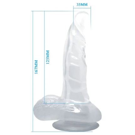 Transparenter silikon dildo von baile mit realistischer struktur, saugnapf und hoden 16,7 cm lang