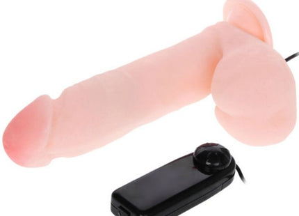 Baile realistischer dildo mit vibration 20 cm aus pinkem silikon mit schwarzer fernbedienung gezeigt von hinten