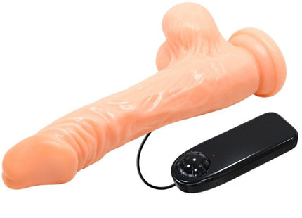 Peachfarbener silikon realistischer Hahndildo mit vibration und schwarzer fernbedienung von BAILE