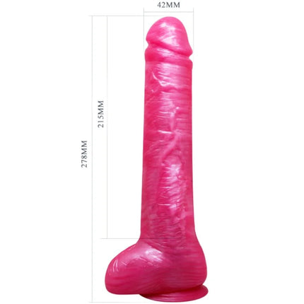 Ein lebhaft pinker, glänzender silikon dildo mit detailreichen strukturierten rillen und rundem saugnapfbasis von baile