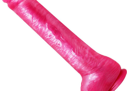 Pink silikon dildo mit strukturierter oberfläche und abgerundetem kopf von baile mit saugnapf