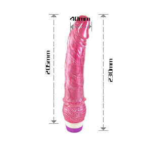 Baile realistischer roter vibrator 23 cm mit pink glitzerndem silikon und weiß-lila basis frontalansicht