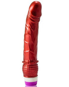 Roter metallischer vibrator von baile 23 cm mit vibrierten strukturierten rillen und lila basis
