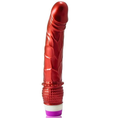 Roter metallischer vibrator von baile 23 cm mit vibrierten strukturierten rillen und lila basis