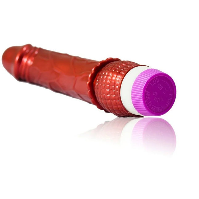 Baile realistischer roter vibrator 23 cm aus silikon mit strukturiertem stiel und lila weißem endkappe mit modussteuerung