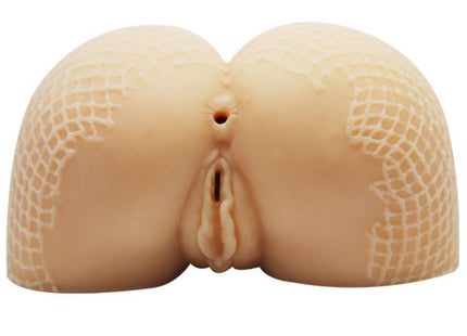 Beiger silikon butt plug mit strukturiertem mesh muster an beiden seiten aus der baile realistische vagina und anus serie